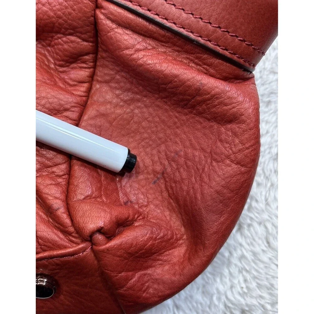 B. Makowsky Red Orange Pebbled Leather Satchel Bag Boho Shoulder Purse 3-Section